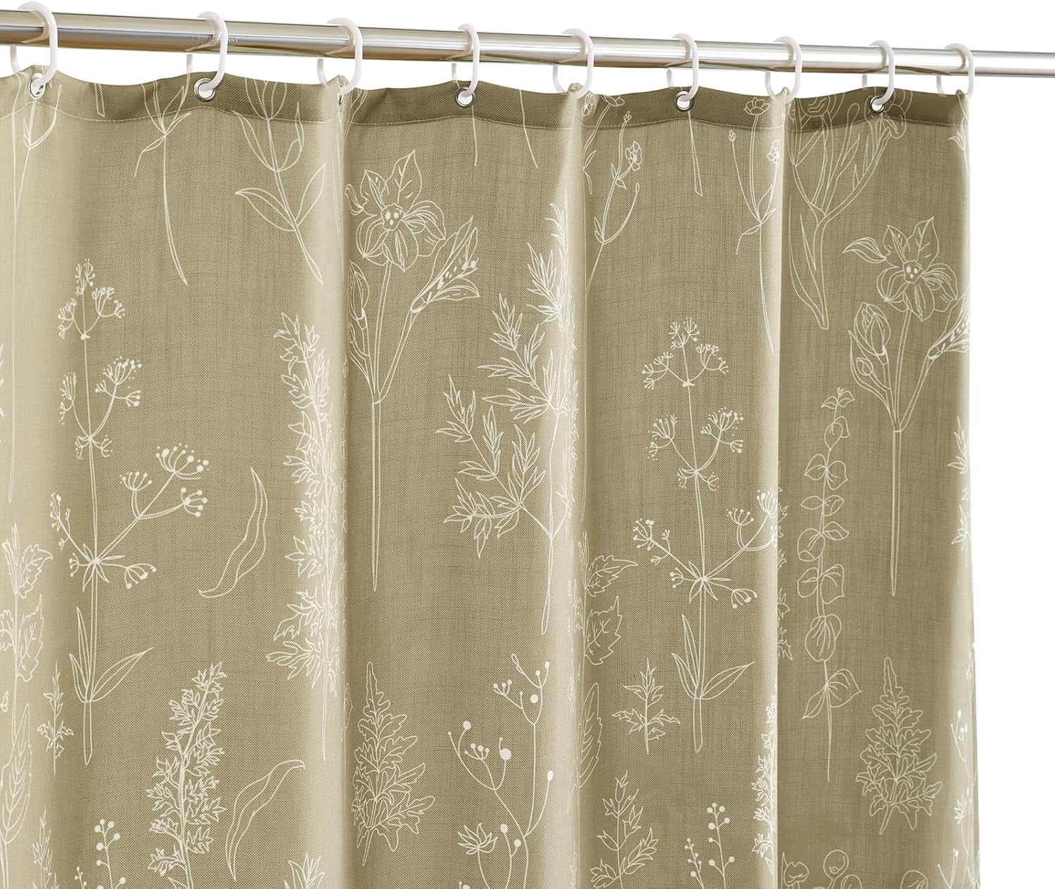 Vintage Botanical Linen Shower Curtain for Bathroom in Black and White, Heavy Duty 180GSM Textured Fabric Shower Curtain Set Cute Plant Leaves Design, Modern Farmhosue Boho Floral Bathroom Decor