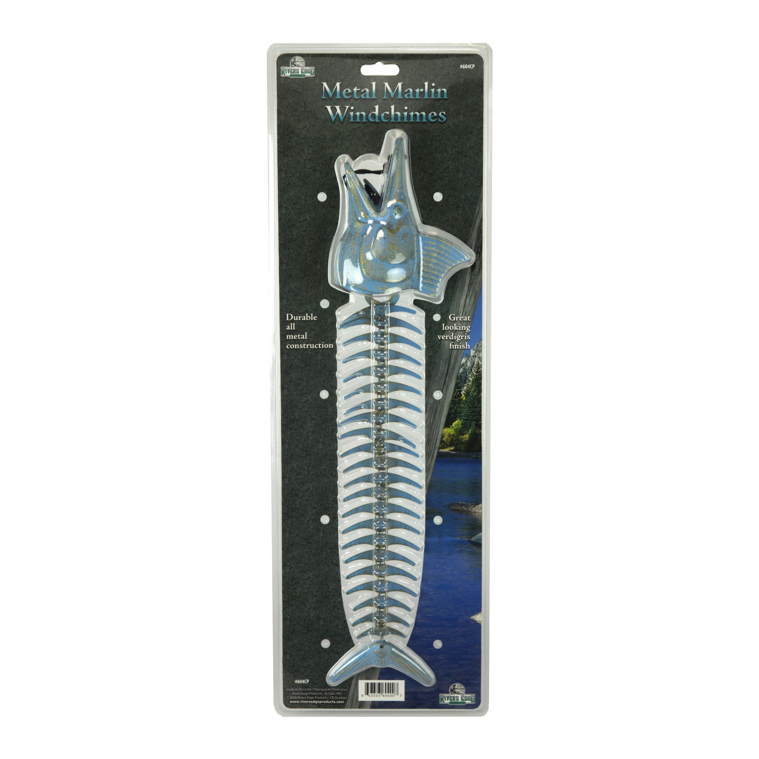Rivers Edge Products Rivers Edge Products 14" Brass Wind Chime for Outside - Weather-Resistant Soothing Metal Wind Bell - Rustic Fish Skeleton Outdoor Decor for Patio, Garden, Porch, Cabin - Marlin
