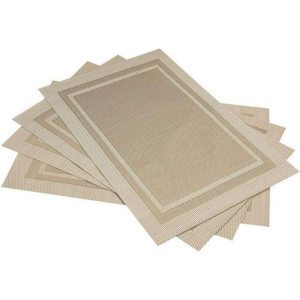 Juego de 4 manteles individuales, manteles individuales lavables de vinilo tejido para mesa de cocina, manteles individuales antideslizantes para mesa de comedor (Beige)