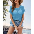 thumbnail image 3 of Beach Cover Up for Women Mesh Hollow Out Swimsuit Cover Up Short Sleeve Swimwear Pullover Crochet Tops Shermie, 3 of 6