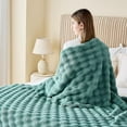 thumbnail image 5 of Queen Blanket for Couch Light Teal Super Soft Flannel Fleece 3D Bubble Lightweight Bed Blanket All Season Use (Light Teal, Queen(90"x90")), 5 of 9