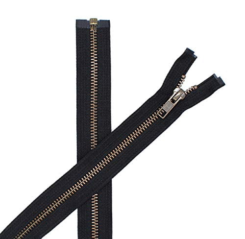 Jacket Zippers - YKK #5 Antique Brass - Metal Teeth Separating - Black - Made in The USA. (Pack of 5) (34" Inches)