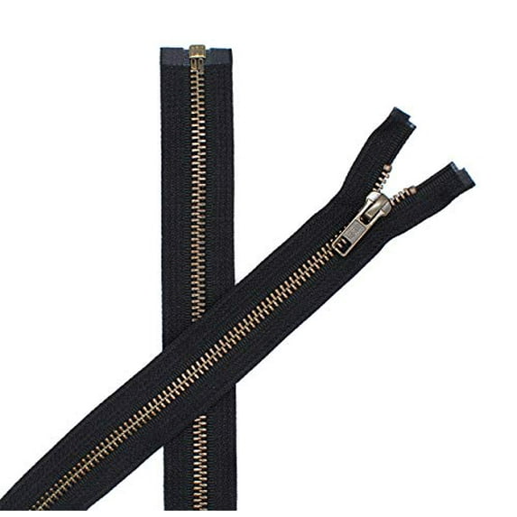 YKK #5 Antique Brass Brass - Separating Zipper. Color Black. Made in The USA. (1 Zipper/Pack) (16" Inches)