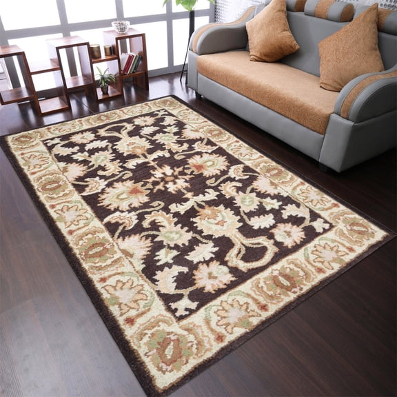 Rugsotic Carpets Hand Tufted Wool Eco-Friendly 4'x6' Area Rugs Rectangle Brown Beige Oriental High Pile Thick Handmade Anti Skid Indoor Rug for Living Room, Bedroom K00663