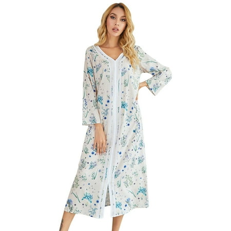 

Valcatch House Dresses for Womens Robe Long House Coat Half Sleeve Nightgowns Comfy Sleepwear Print Loungewear