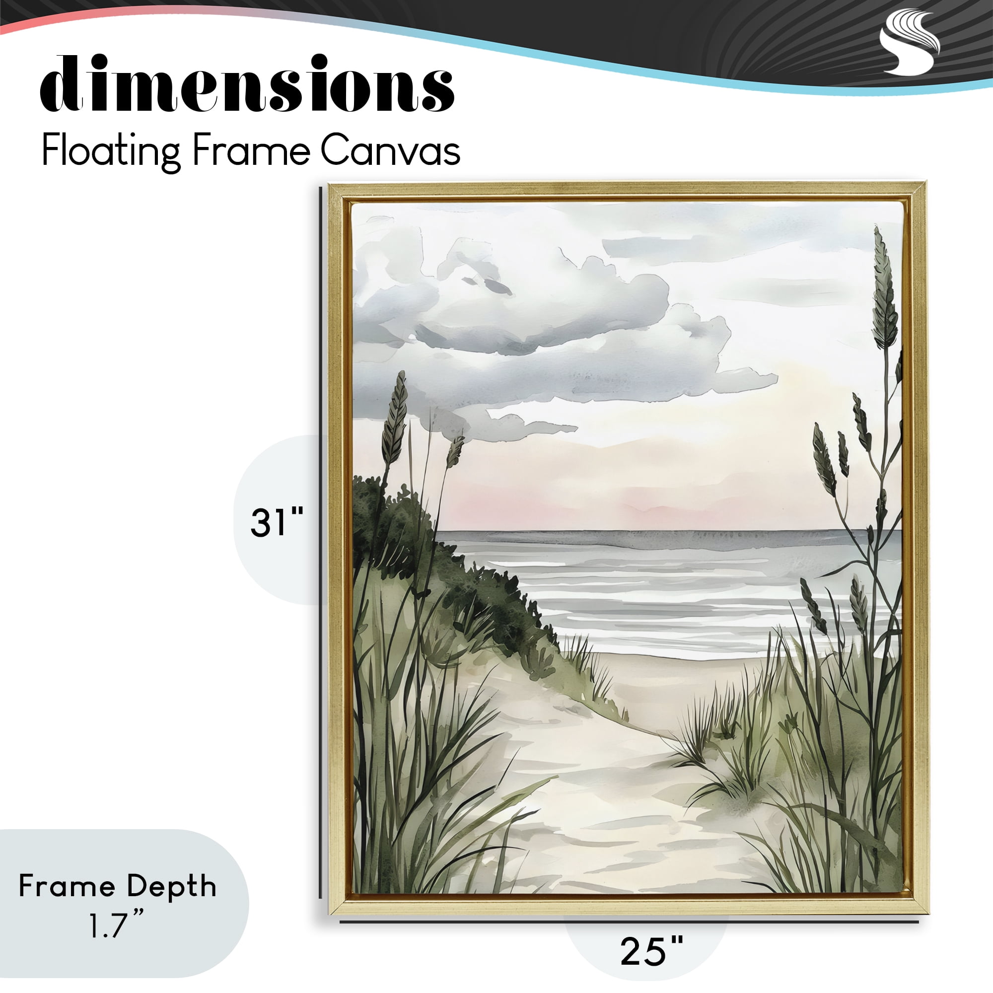 Stupell Industries Coastal Calm Seaside Dunes Gold Framed Floater Canvas Wall Art, design by Riley B