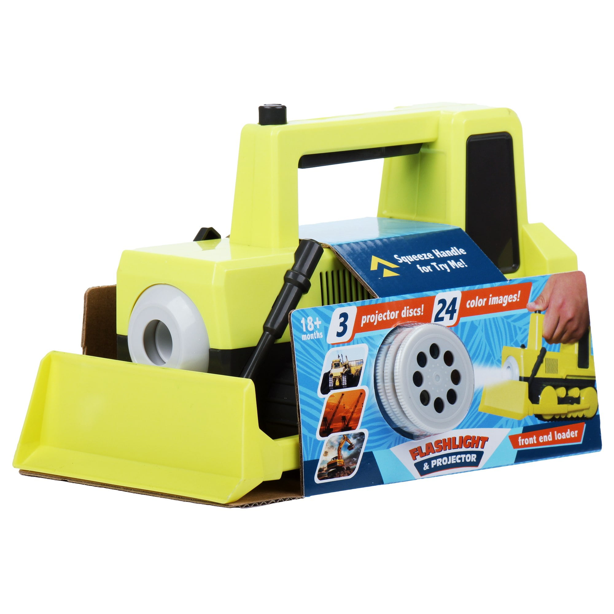 Construction Front End Loader Flashlight & Projector W/ 3 Projector Discs & 24 Color Images