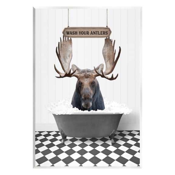 Stupell Industries Wash Your Antlers Moose Animals & Insects Painting Unframed Art Print Wall Art, 10 x 15