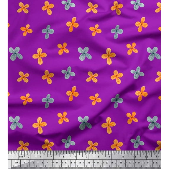 Soimoi Purple Cotton Duck Fabric Artistic Floral Decor Fabric Printed Yard 42 Inch Wide