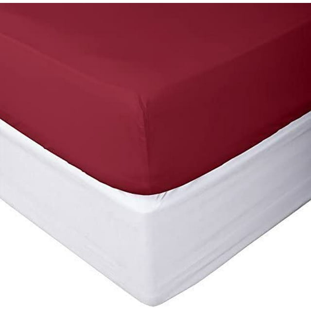 Burgundy Solid 100 Percent Pure Cotton Super Soft Fitted Sheet with 21 Inches Deep Pocket 450TC (King, Burgundy)