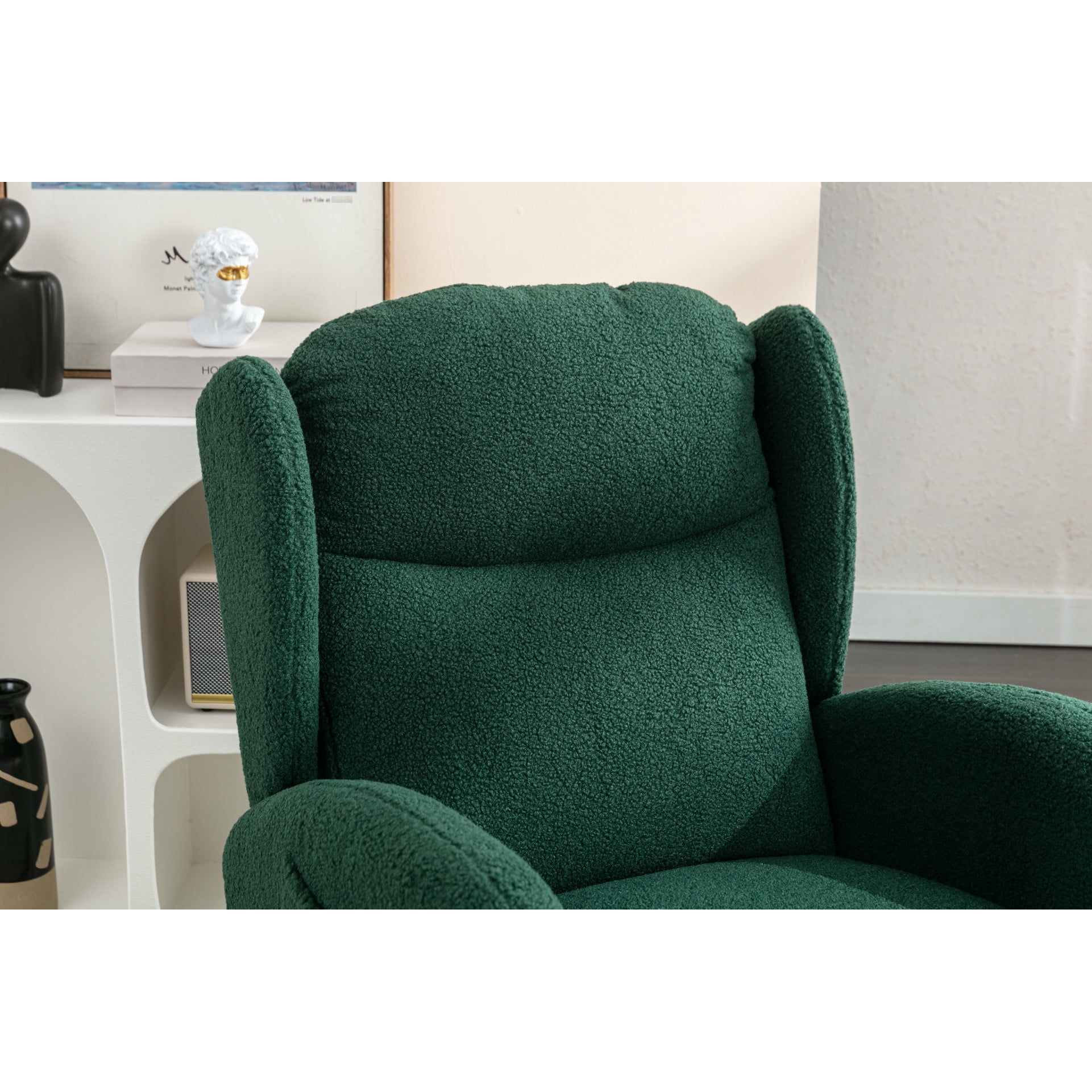 Cotton Filled Rocking Chair With Fabric And Wooden Base For Bedroom Sponge Wood Elements