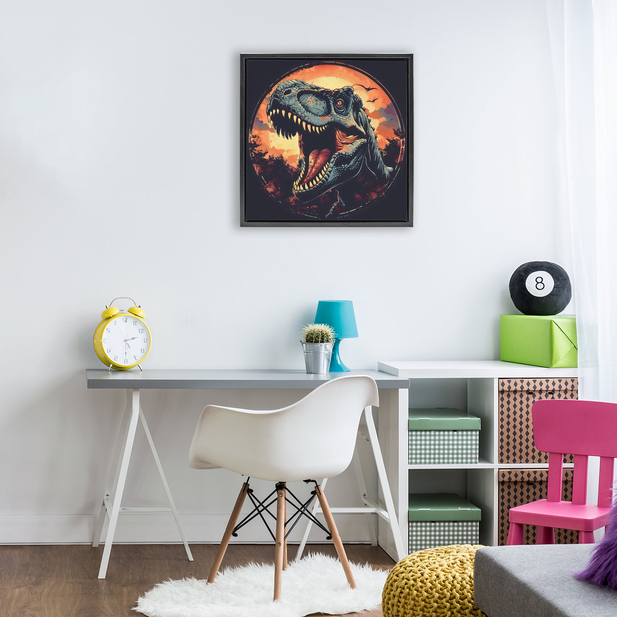 Stupell Industries Ancient Dino Roaring at Sunset Black Framed Floater Canvas Wall Art, design by Creative Studio