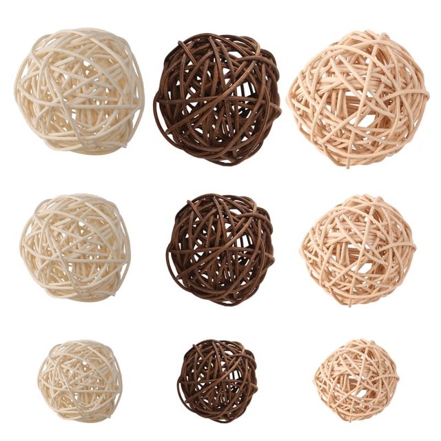 21 piezas/lote de bolas de ratán de 3 colores mezclados para relleno de jarrones para decoración navideña de bodas, surtido de tres tamaños (3 cm/5 cm/7 cm)