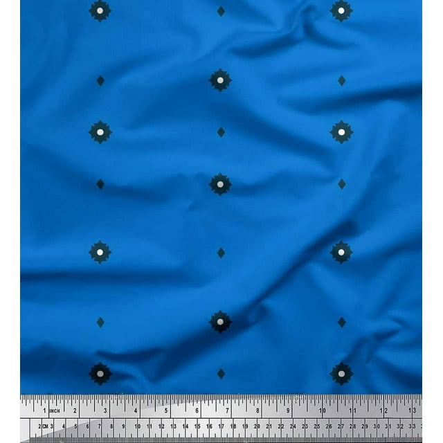 Soimoi Blue Poly Georgette Fabric Butidar Jamdani Printed Fabric 1 Yard 52 Inch Wide
