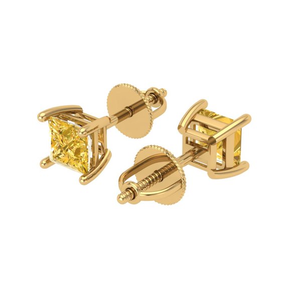 1 Ct Princess Cut Studs Yellow Natural Citrine 18K Yellow Solid Solid Gold Everyday Dainty Earrings Screw Back