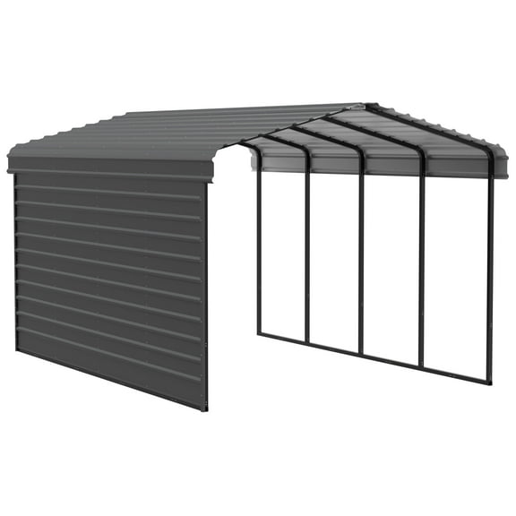 Arrow 12 x 20 x 9 ft Charcoal Carport With 1 Side Wall Kit