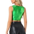thumbnail image 4 of INSPIRE CHIC Women's Sleeveless Top U Neck Party Clubwear Holographic Shiny Metallic Crop Top M Shamrock Green, 4 of 7
