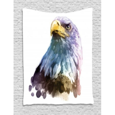 Bald Eagle Wall Decor Bird Tapestry, Watercolor Bald Eagle Patriotic American Hand Drawn Animal with Brush Marks Effect, Wall Hanging for Bedroom Living Room Dorm Decor, 40W X 60L Inches, Multicolor, by Ambesonne ()