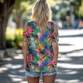 thumbnail image 4 of POLERO Colorful Palm Leaves Print Womens Cold Shoulder Summer Trendy Top Short Sleeve Shirt Sexy V Neck Blouse Casual Tee Basic Tshirt Vacation Beach Tunic Soft Lightweight L, 4 of 8
