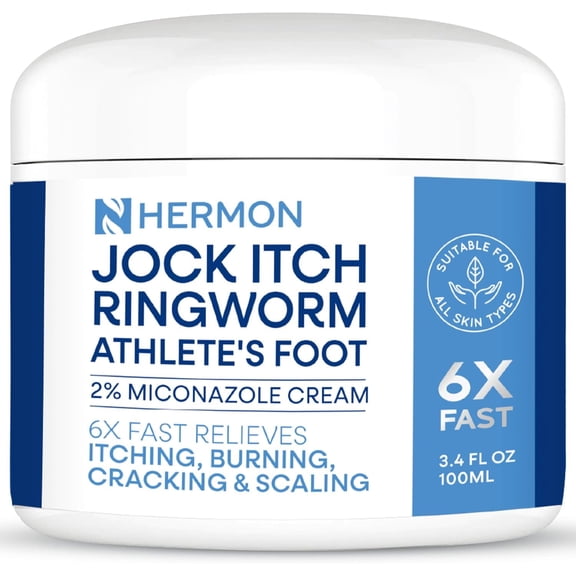 Hermon Jock Itch Cream: Ringworm Treatment for Humans, Athlete's Foot Cream -Fast and Effective Symptom Relief of Itching, Burning and Redness -100ml