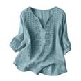 thumbnail image 5 of Embroidered Tops for Women Cotton Linen 3/4 Sleeve Summer V Neck Boho Peasant Gauze Blouses Dressy Casual Bohemian Shirts Blue S, 5 of 6