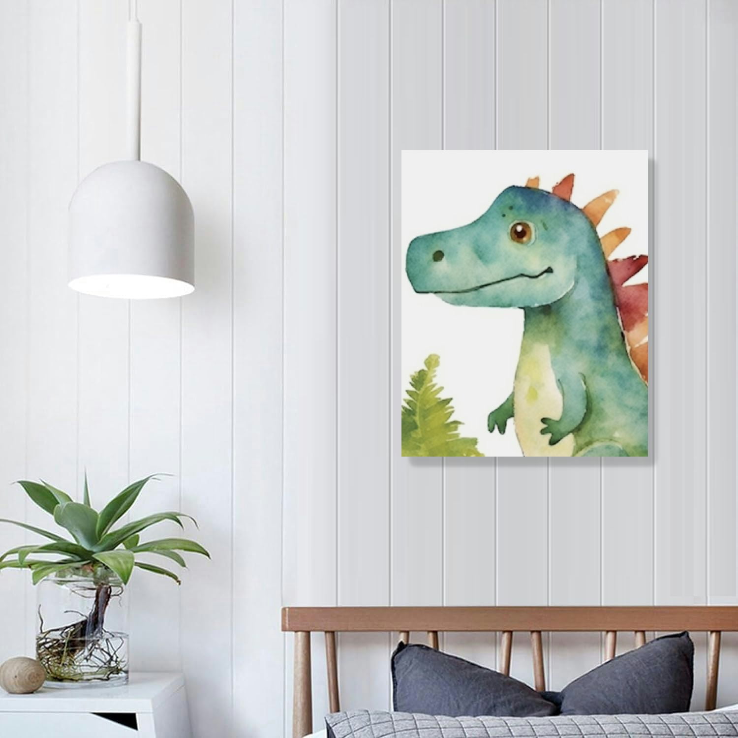 Dinosaur Wall Decor, Dinosaur Wall Art, Bedroom Nursery Kids Room Boys Room Baby Room Playroom Canvas Print Poster Pictures Teens Toddlers Cute Watercolor Dino Animal Themed  16x20in