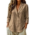 thumbnail image 2 of Babysbule Women Notch Collar Blazer Lapel Pullover Blouse Set-In 3/4 Sleeve Loose Fit Top for Office Daily Brunch Outfits, 2 of 5