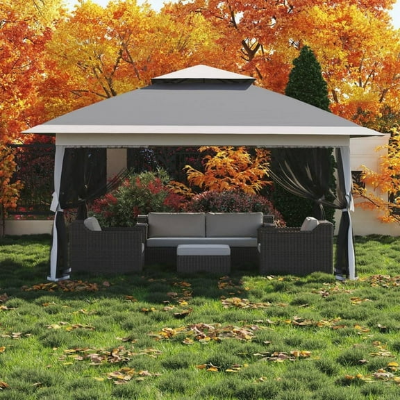 13' x 13' Pop up Canopy Tent with Netting Sidewalls, Outdoor Gazebo Tent Gazebo Shade Shelter for Backyard, Garden, Deck, Lawn