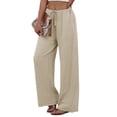 thumbnail image 3 of Wide Leg Pants for Women Drawstring Elastic Waist Trousers with Pockets Summer Vacation Clothes M, 3 of 9