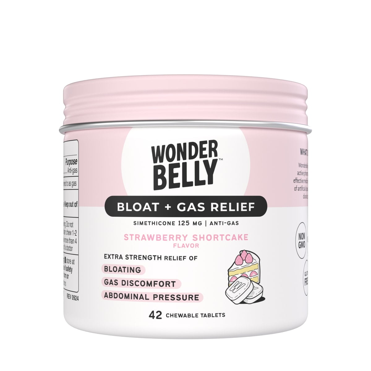 Wonderbelly Bloat and Gas Relief Chewable Tablets, Strawberry Shortcake Flavor, 42 Chewable Tablets