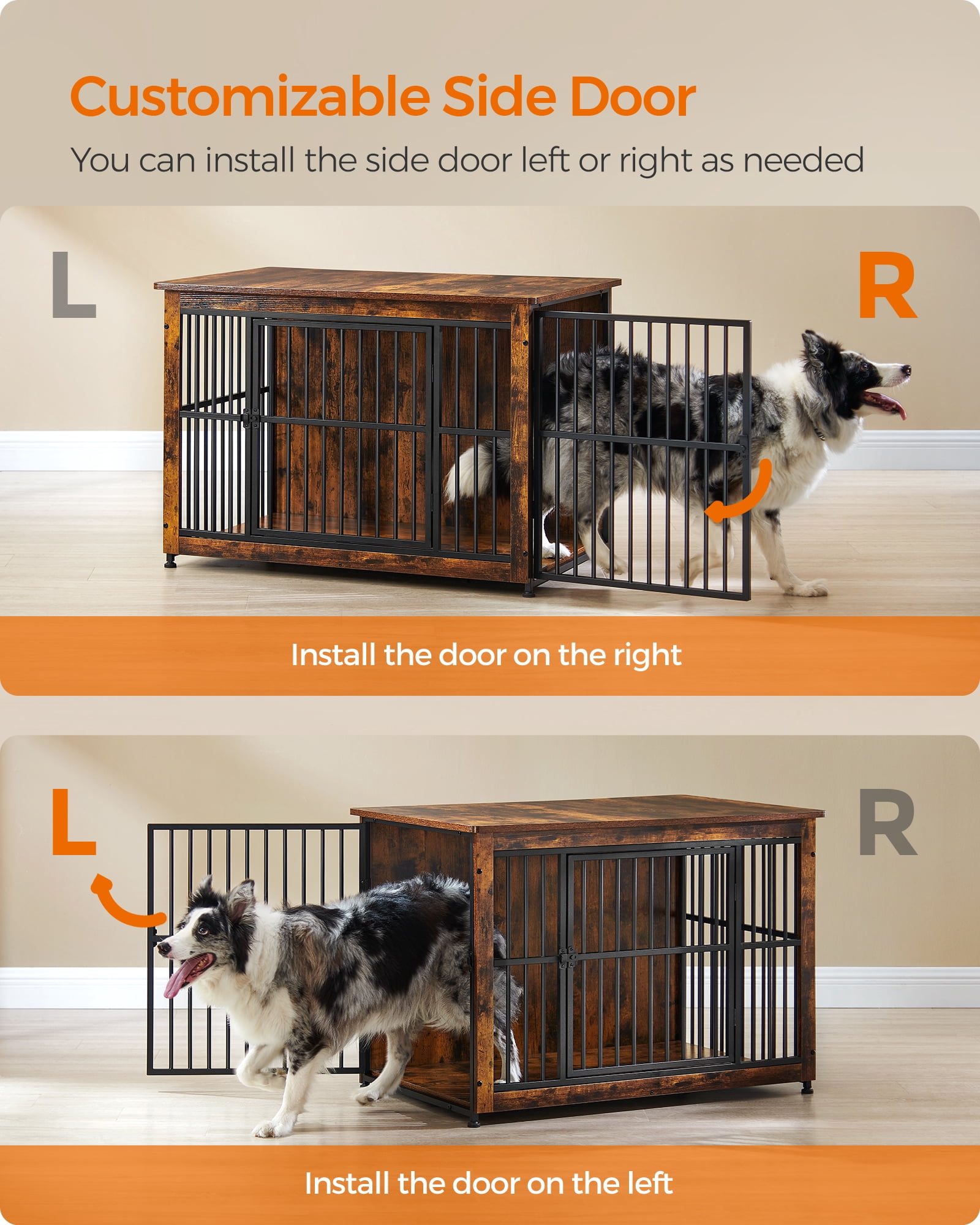 Dog Crate Furniture, Side End Table, Modern Kennel for Dogs Indoor up to 70 lb, Heavy-Duty Dog Cage with Enclosed Base Rustic Brown