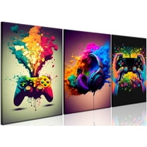 Gaming Room Decor Wall Art Set of 3, Video Gaming Theme Decor Gamer Room Gamepad Graffiti Posters Pictures Wall Art, Gaming Canvas Painting Prints for Teen Boys Room Decor Unframed
