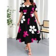 thumbnail image 6 of Multicolor Women Plus Size Summer Floral Embroidered Square Neck Puff Sleeve Midi Dress, 6 of 7