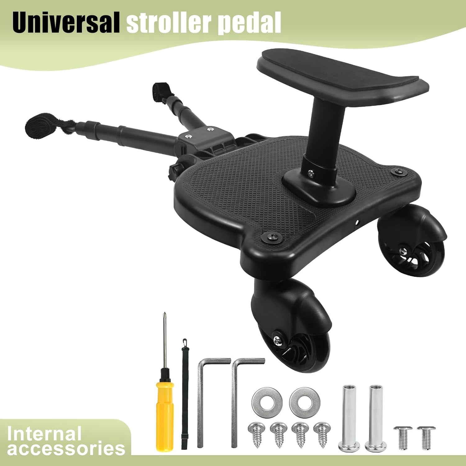 Universal Stroller Board, Black Buggy Board, Holds Children Up to 55lbs with Detachable Seat, 2in1 Sit and Stand Stroller Glider Board,Stroller Standing Board for Most Strollers, Stroller Rider Board