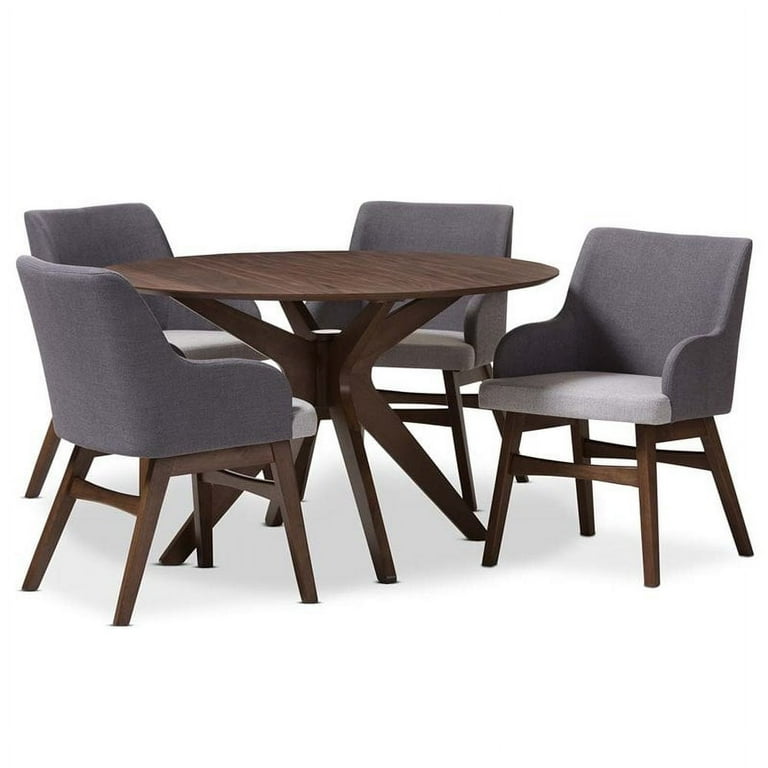 Baxton Studio Monte Mid-Century Modern Walnut Wood Round 5-Piece Dining Set Baxton Studio Monte Mid-Century Modern Walnut Wood Round 5-Piece Dining Set