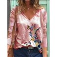 thumbnail image 3 of Camisetas largas con estampado de jirafa para mujer, Jersey holgado de manga larga con cuello en V, ropa informal de calle para invierno, 2021, 3 of 4