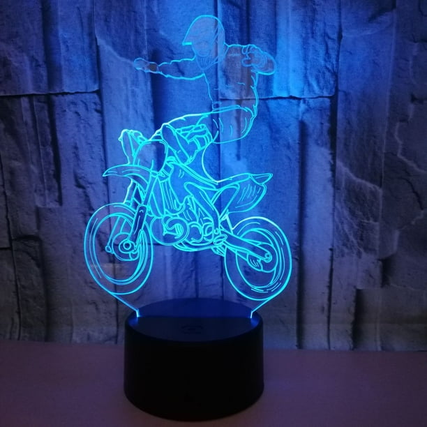 Lámpara de ilusión óptica con luz nocturna LED 3D con 16 colores cambiantes y control remoto táctil inteligente, lámpara de noche para niños, regalo de cumpleaños de Navidad para niñas y niños, motoci