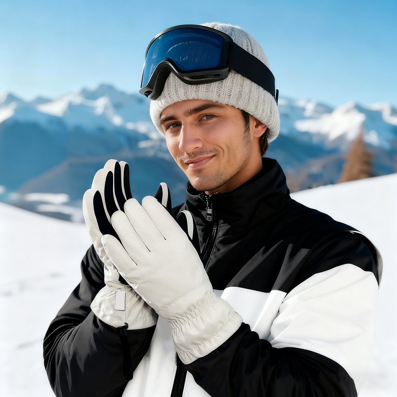 KHONTS Adult Ski Snow Gloves Touchscreen Snowboard Glove Winter Warm Glove for Cold Weather White S