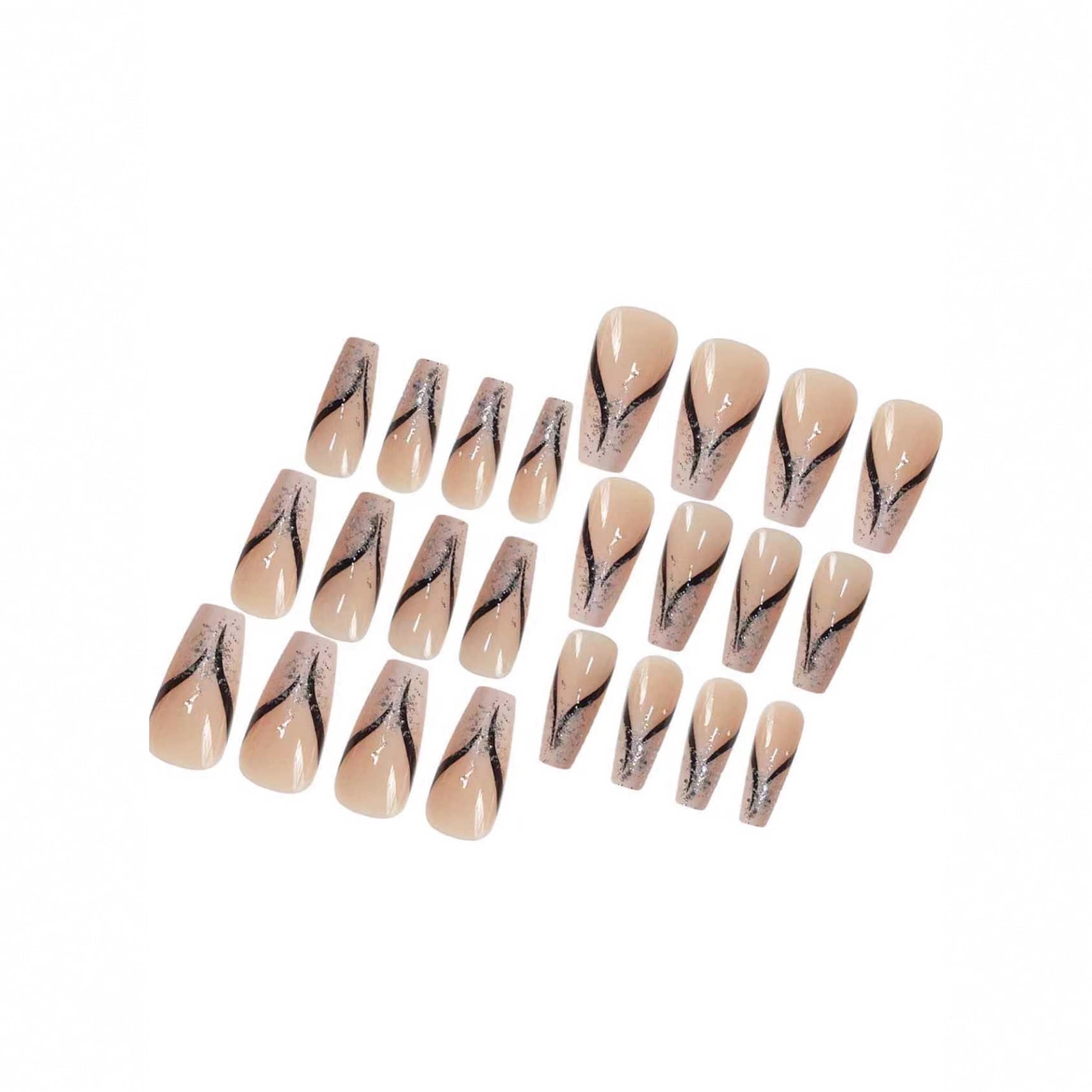 Cross-border hot sale ballet fake nails simple black striped design glitter embellishment wearing nail finished product wholesale