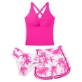 thumbnail image 2 of Girls 3 Piece Tankini Swimsuit Set Teens Criss Cross Ruched Tankini Sets with Printed Shorts Bathing Suits for Girls Swim 9-16 Years, 2 of 7