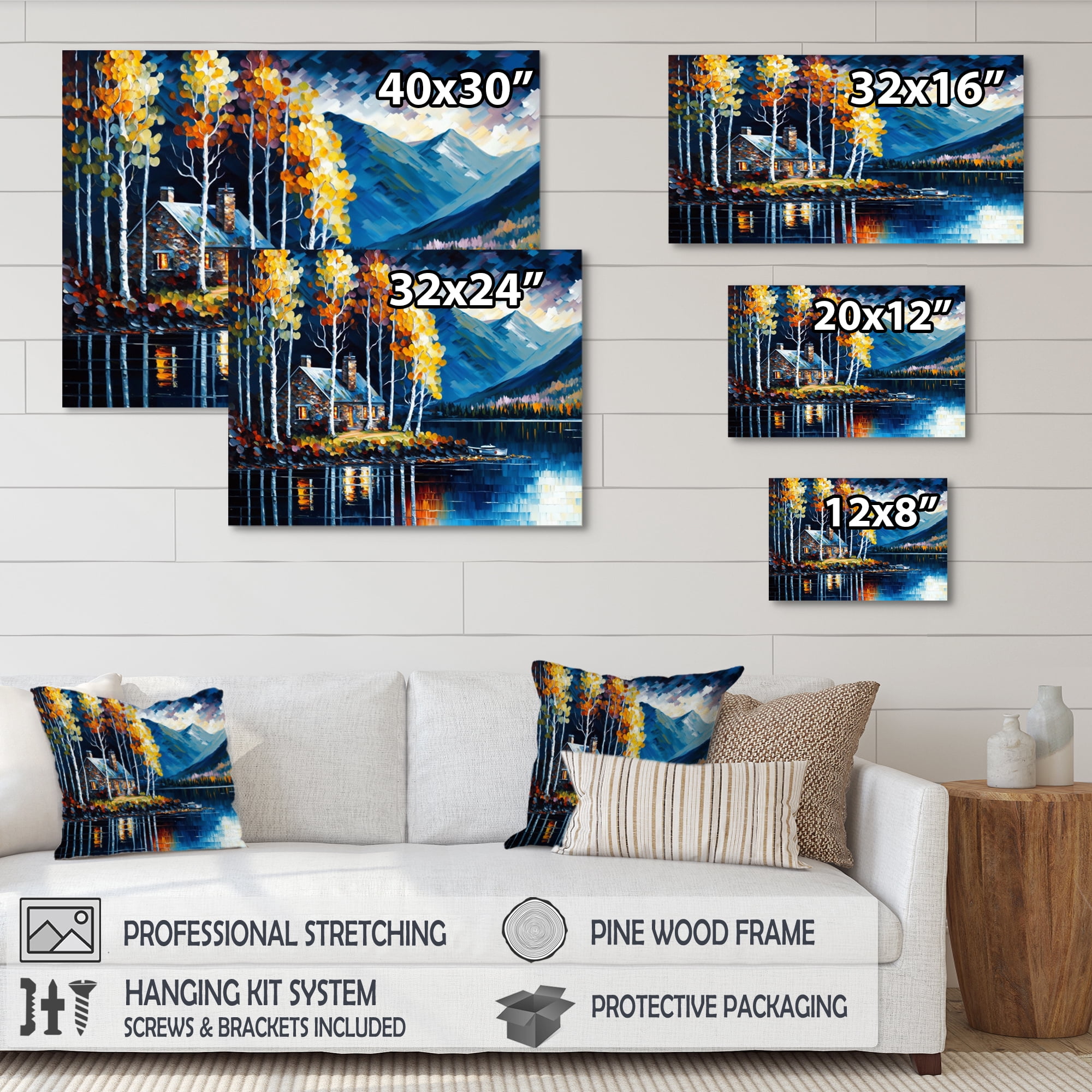 Designart Lake House Scenery In Fall III Canvas Wall Art