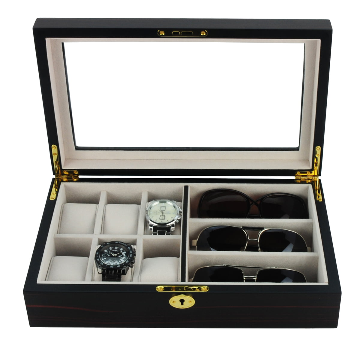 struktur dræbe resultat 6 Piece Watch Box and 3 Piece Glasses Storage Ebony Wood Jewelry and  Eyeglass Display Case Organizer Collector Box - Walmart.com