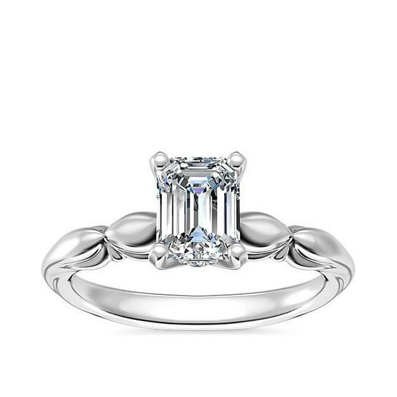 1.15 Carat Emerald Natural Diamond Radiating Solitaire Engagement Ring for Women Solid 14K White Gold Size 7