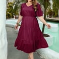 thumbnail image 2 of Fengqque Plus Size Women's Summer Dresses Loose Fit Flowing Pleats Bohemian Elegant Girls Doll Dresses Sunny Beach Party Loose Casual Round-Neck Solid Short Sleeve Mid-Length Sleeve Size Dress, 2 of 8