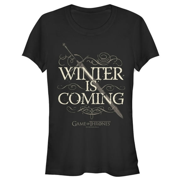Junior's Game of Thrones Winter is Coming Sword  Graphic Tee Black Medium