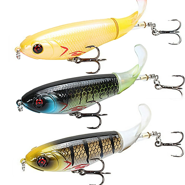Whopper Popper Topwater Fishing Lure Artificial Hard Bait 3D Eyes Plopper  With Soft Rotating Tail Fishing Tackle