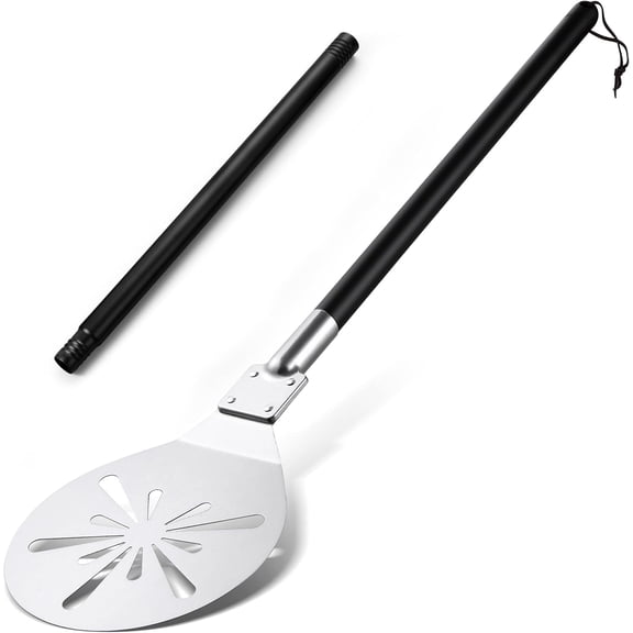 Pizza Peel, 9-Inch Pizza Turning Peel, Pizza Turner for Baking Grilling, Perforated Paddle Spatula with Long Detachable Handle for Rotating, Pizza Oven Accessories
