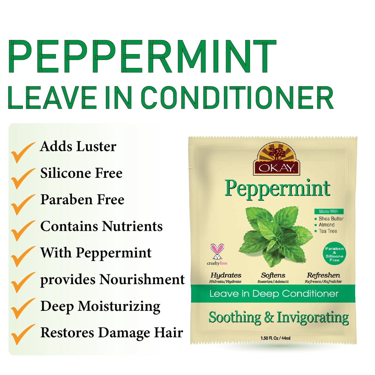 OKAY Peppermint Leave In Conditioner Packet - 1.5 Oz.,Pack of 12