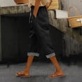 thumbnail image 2 of Summer Linen Pants for Women Loose Wide Leg Trousers Side Button Elastic Waist Straight Pants Crop Pants, 2 of 7