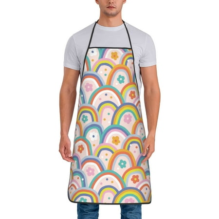 

Adjustable Bib Apron - Rainbow flowers A Waterdrop Resistant Cooking Apron Kitchen Aprons for Men Women